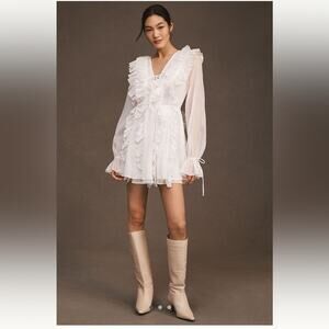 Anthropologie White Ruffle Mini Dress